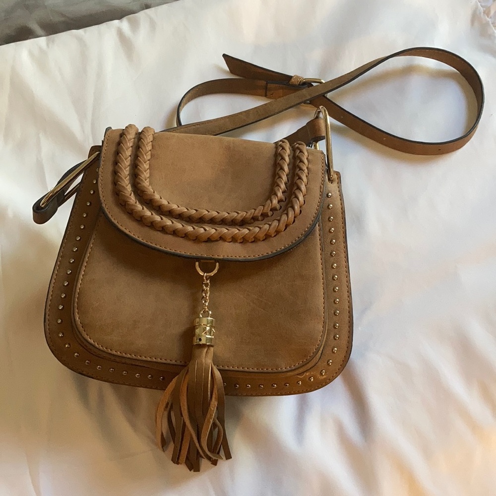 Brown Faux Leather/Suede Purse with Tassel
